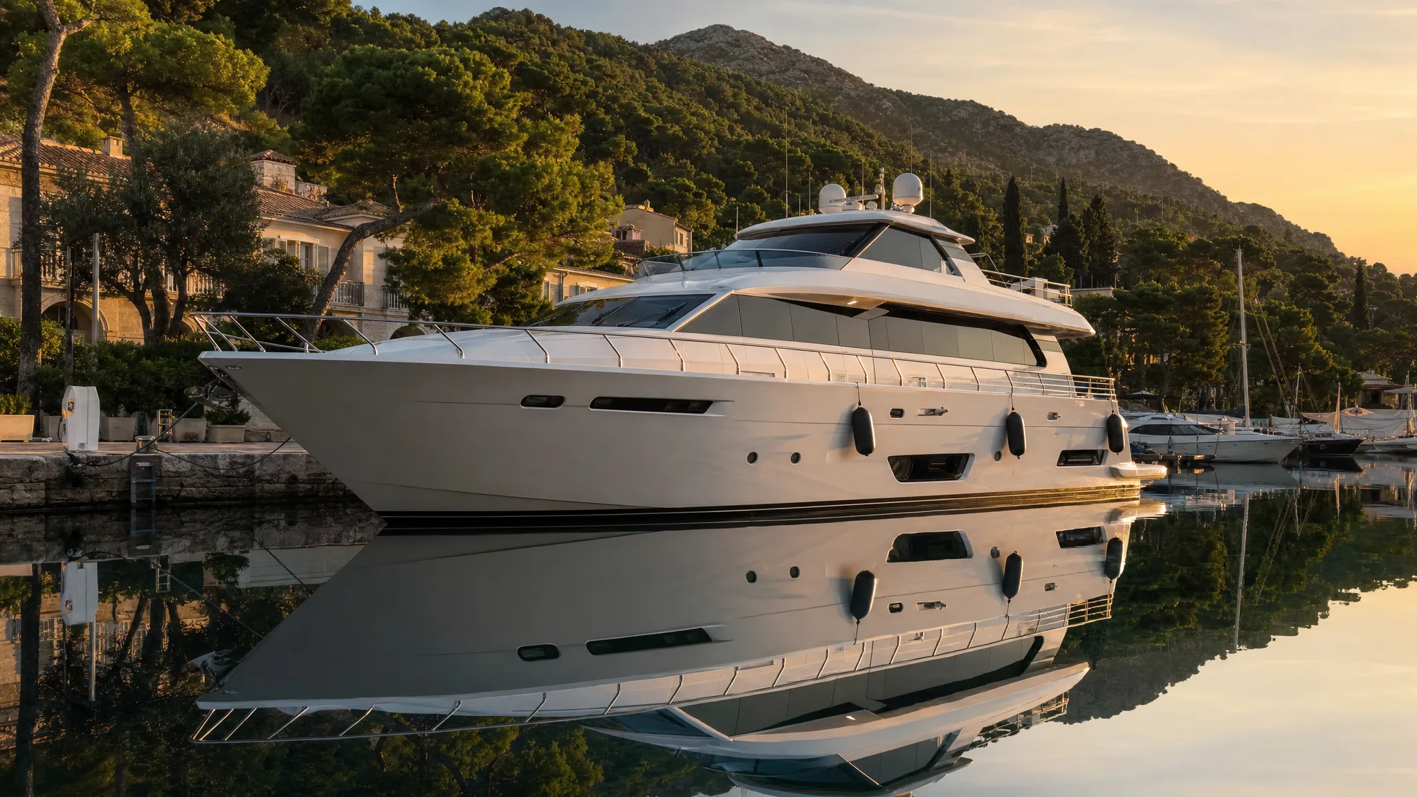 Marmaris Netsel Marina’da lüks yat, gün batımı